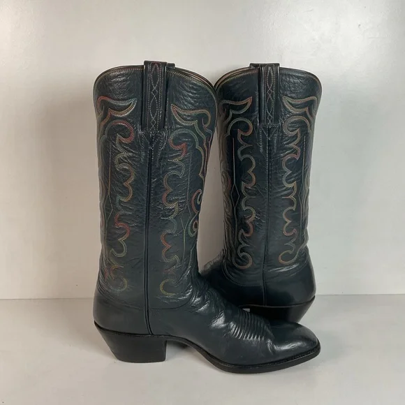 Vintage 1980s Lucchese San Antonio Navy Blue Cowboy Boots Men’s 9 B | Women’s 10 - Picture 15 of 16